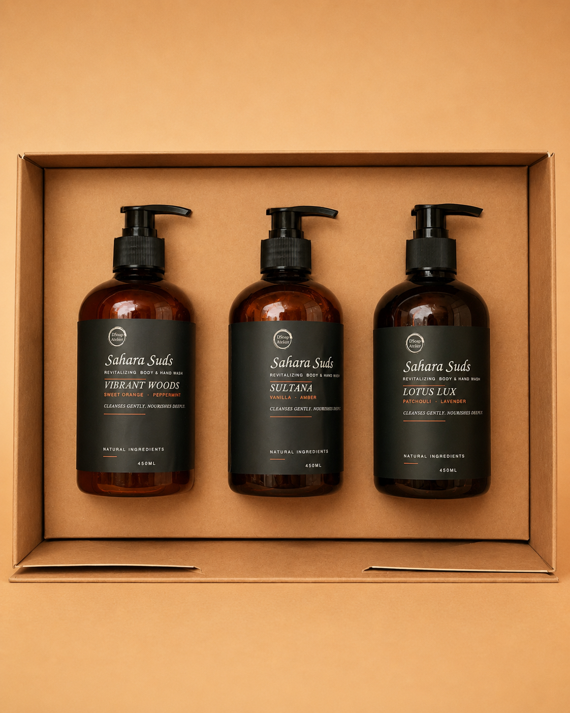 Sahara Suds Bundle — 3 x 450ml Natural Liquid Soaps (Handcrafted)