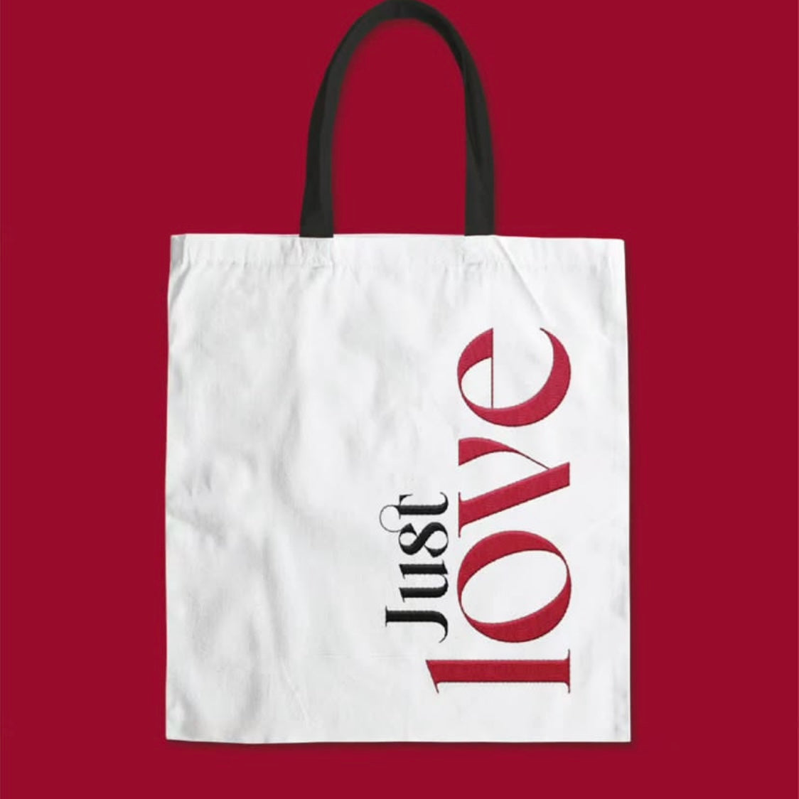 "Just Love" Embroidered Tote Bag – Stylish & Practical Gift