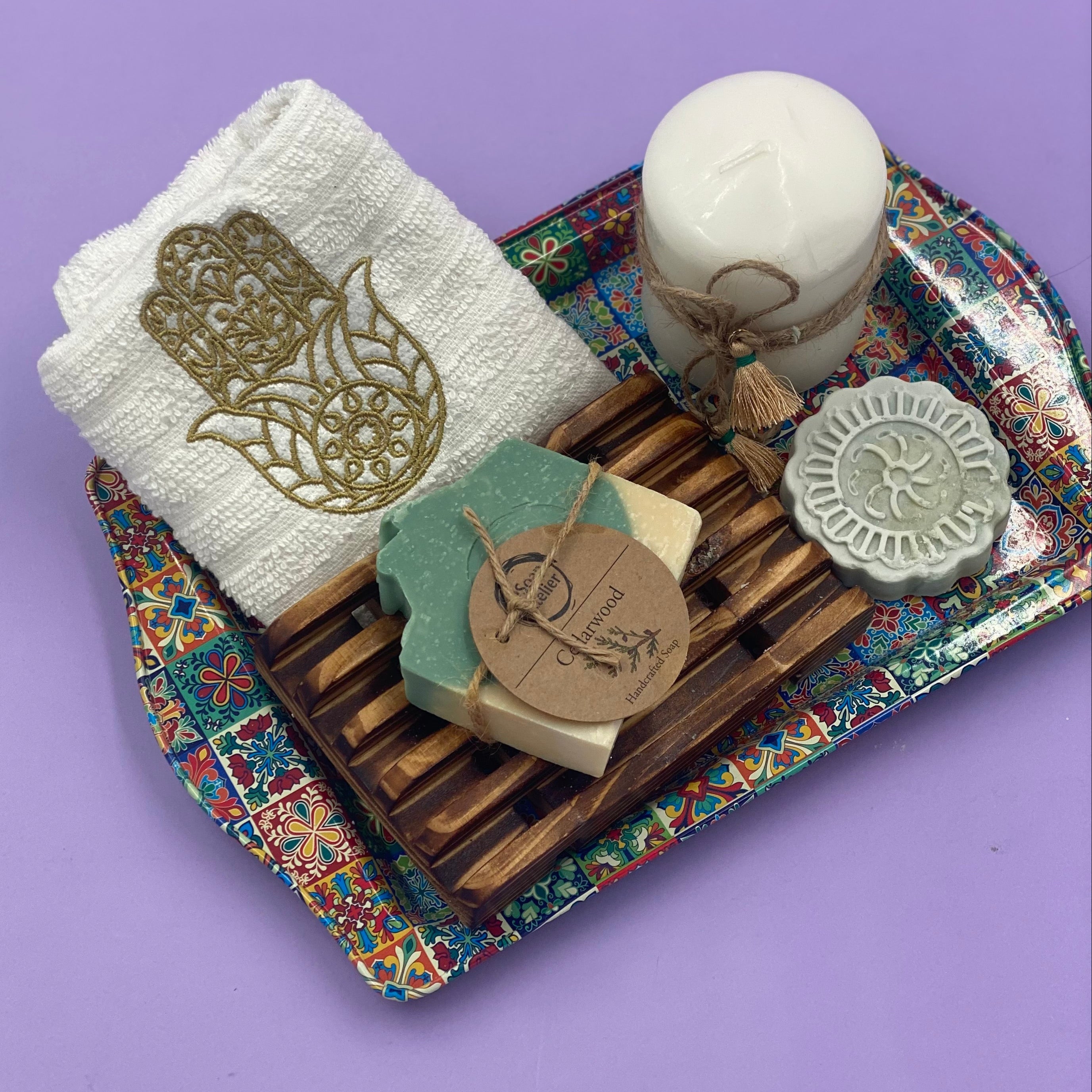The Patterned Tray with Handmade Candle and Soaps