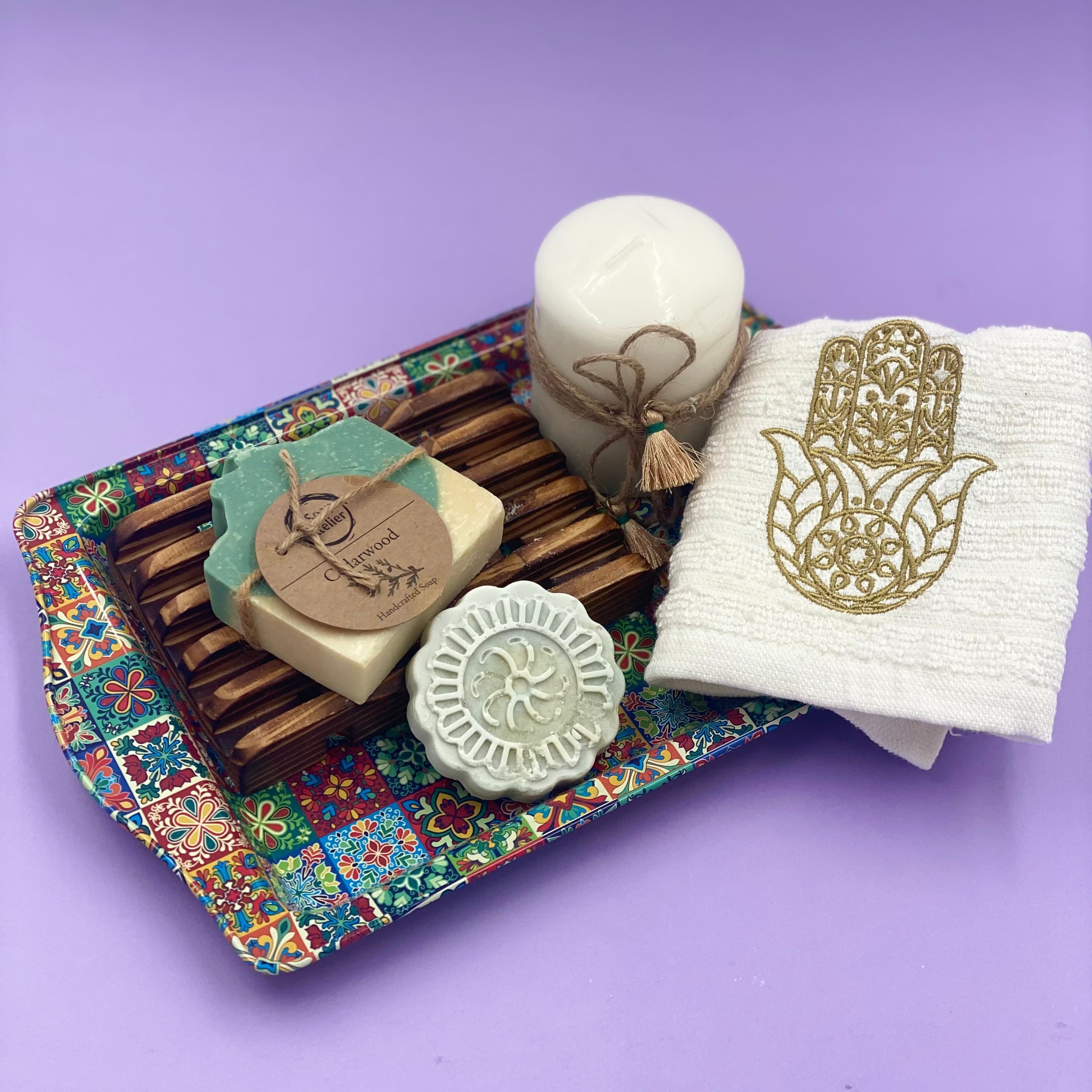The Patterned Tray with Handmade Candle and Soaps