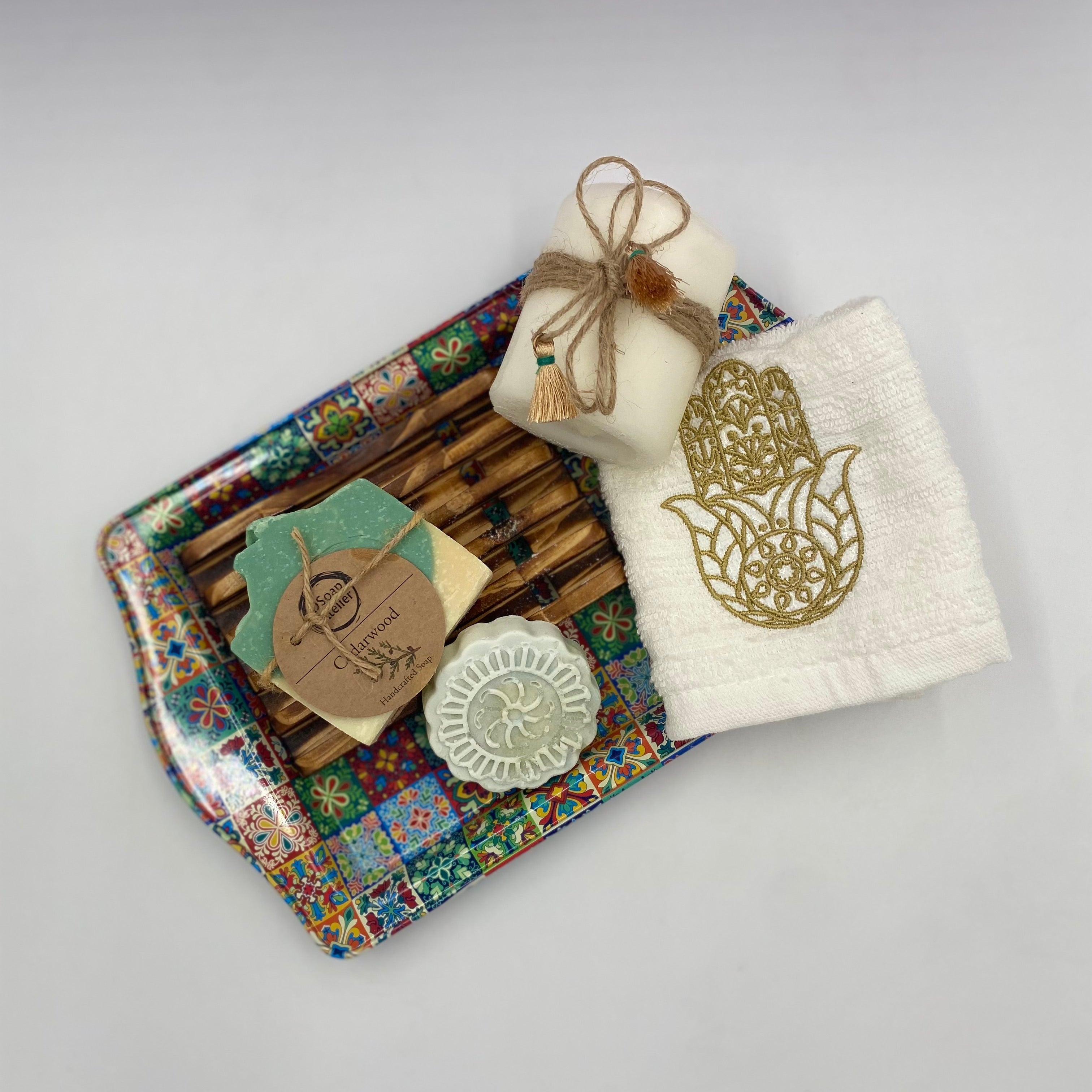 The Patterned Tray with Handmade Candle and Soaps