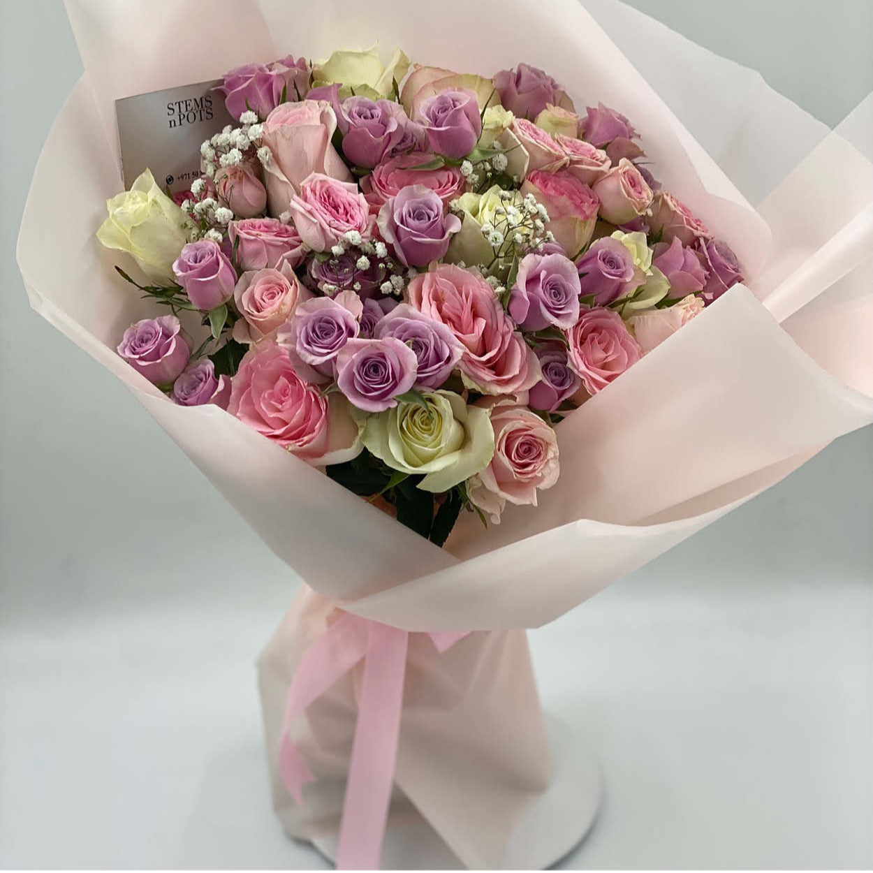 Shades of Pink & White Roses Bouquet – Elegant Thank You Gift