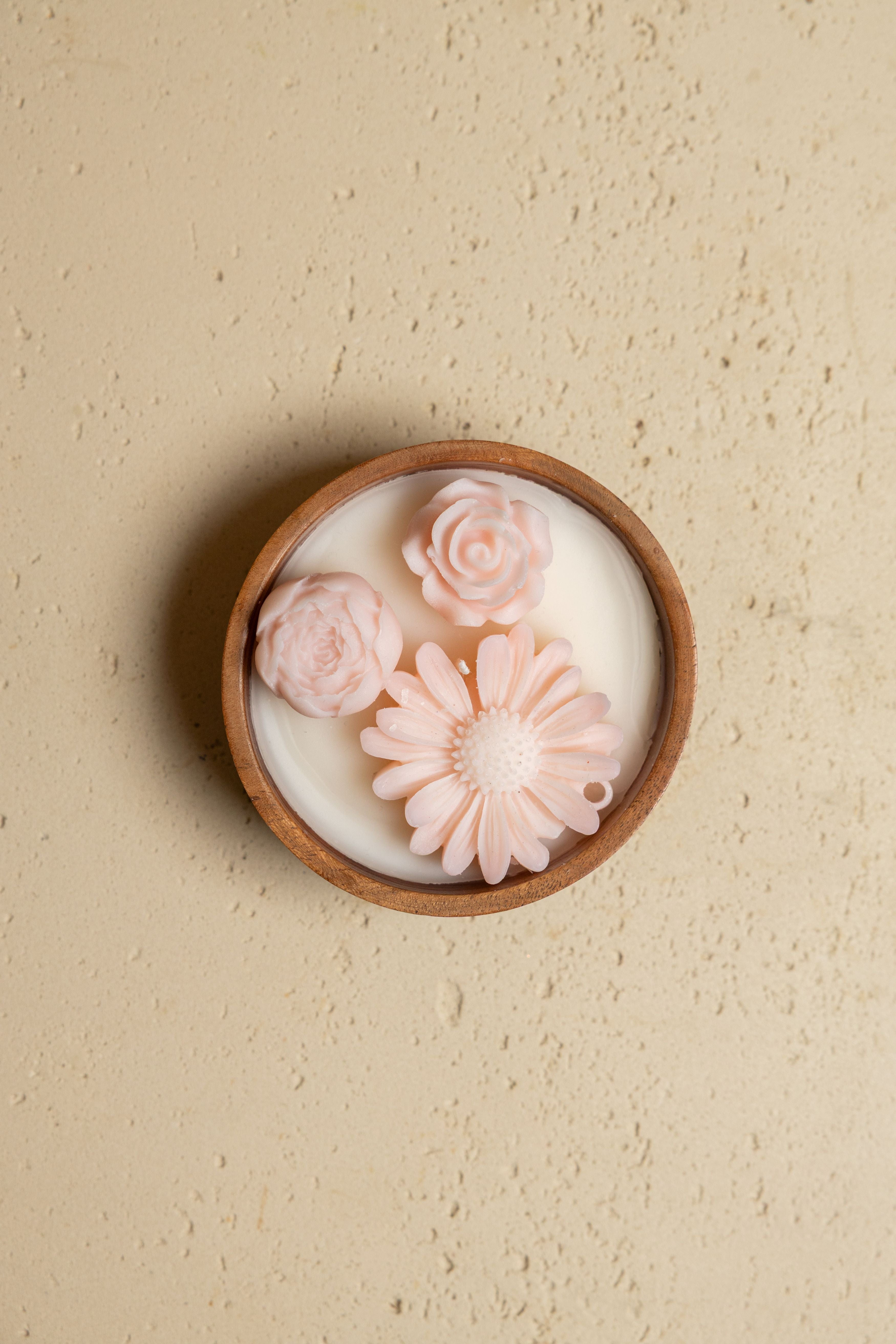 Wooden Candle Flower Pot - Pink & White