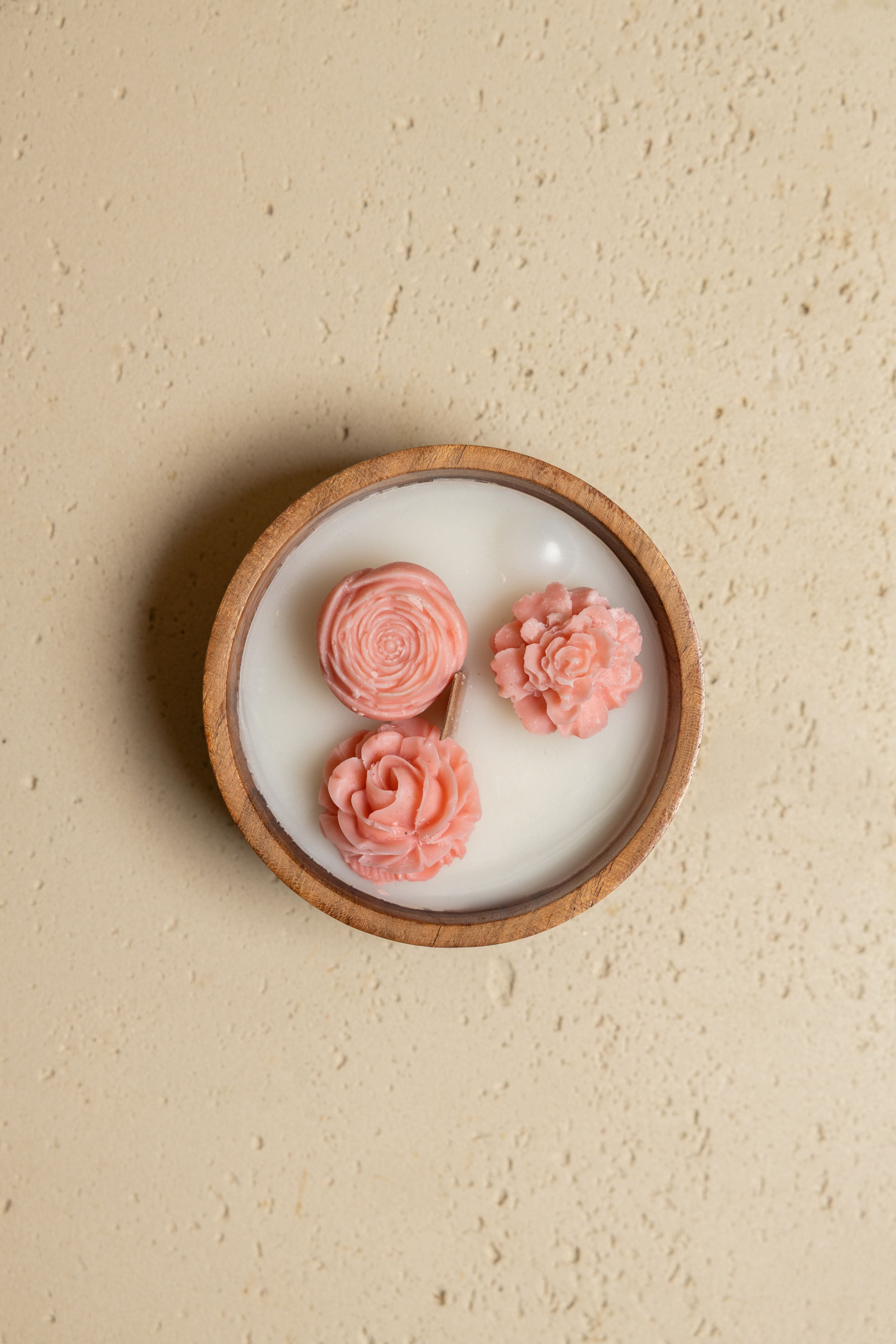 Wooden Candle Flower Pot - Pink & White
