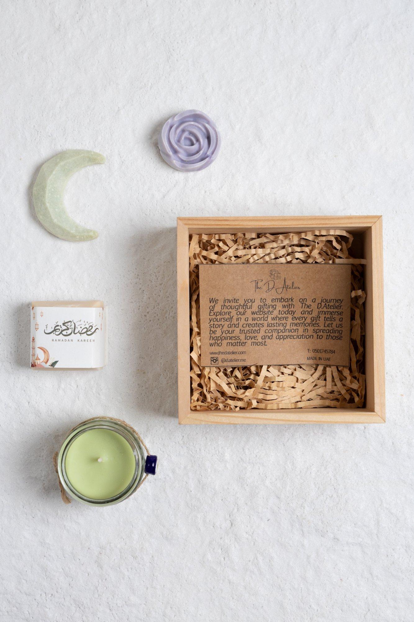 Elegant Wooden Ramadan Gift Box – Natural Soaps & Scented Candle