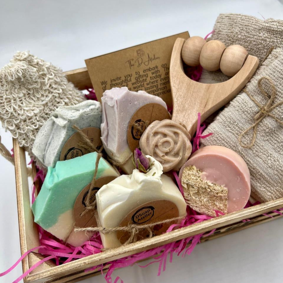 Natural Wellness Wooden Hamper – Handmade Soap & Spa Essentials Gift Set