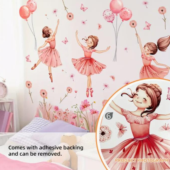 Ballet Girls and Floral Butterfly Wall Stickers