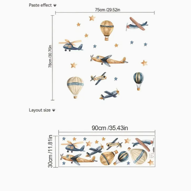 Airplane & Hot Air Balloon Wall Stickers - Removable