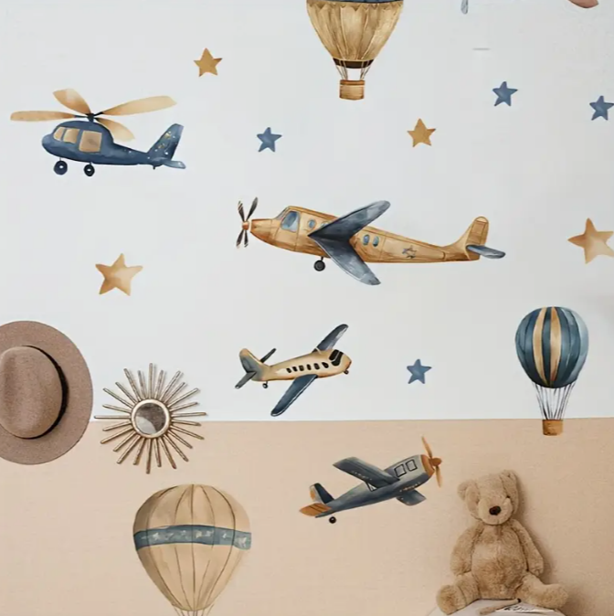 Airplane & Hot Air Balloon Wall Stickers - Removable
