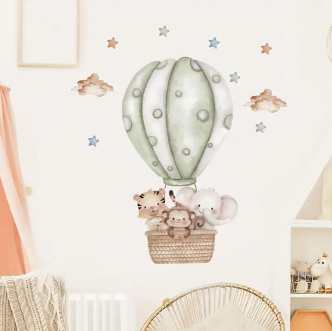 Tiger Elephant Monkey Hot Air Balloon Wall Sticker