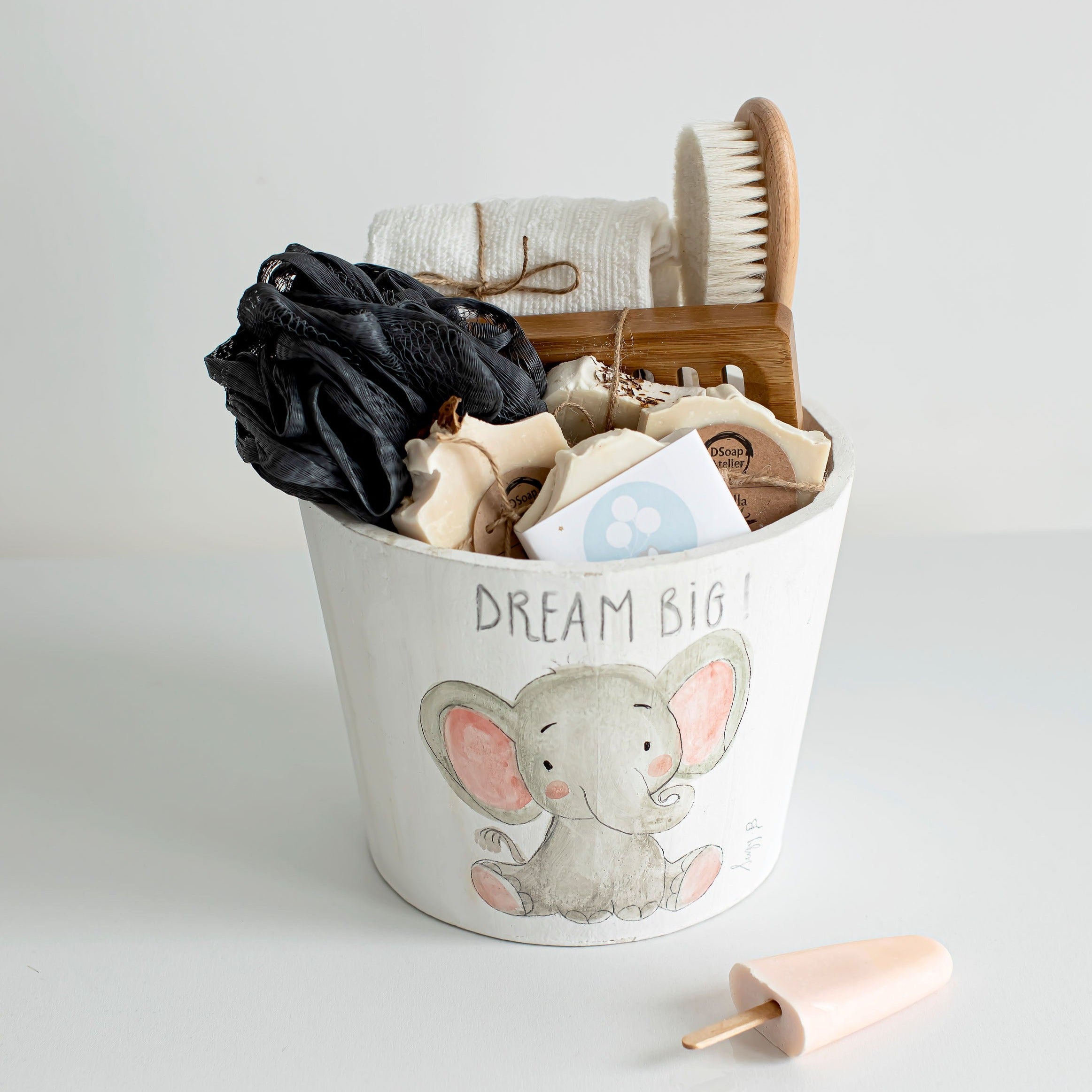 Dream Big! Hand-Painted Baby Bucket with Bath Essentials