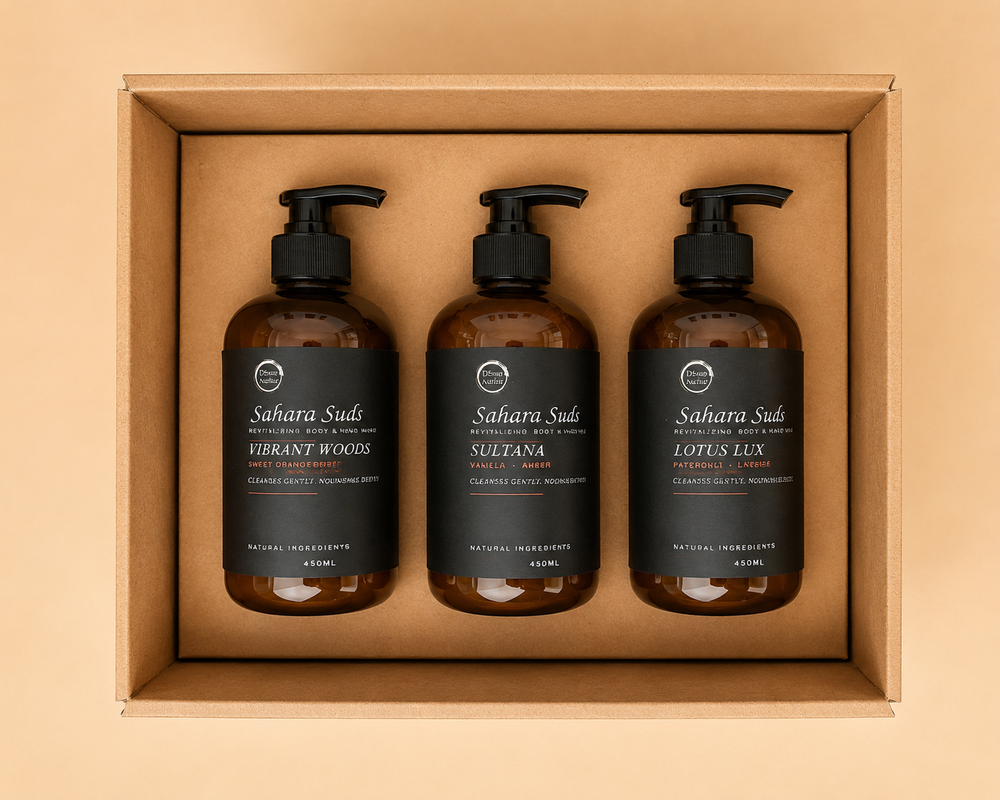 Sahara Suds Bundle — 3 x 450ml Natural Liquid Soaps (Handcrafted)