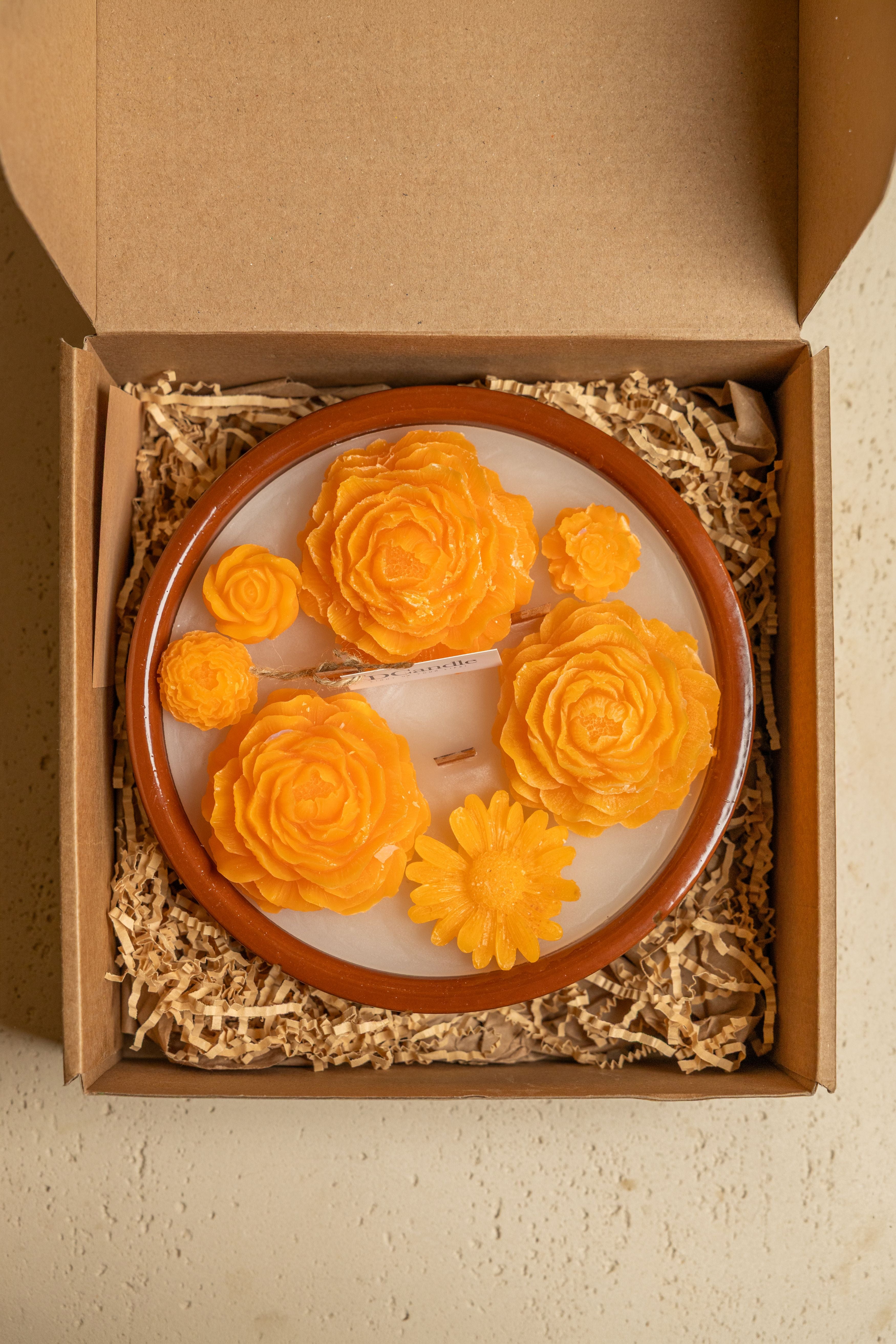 Artisan Flower Candle - Orange
