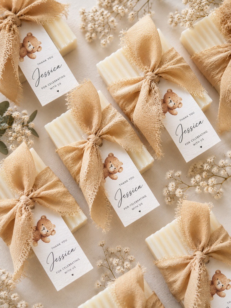 Personalized Teddy Bear Soap Favors | Baby Shower &amp; Baptism Guest Gifts