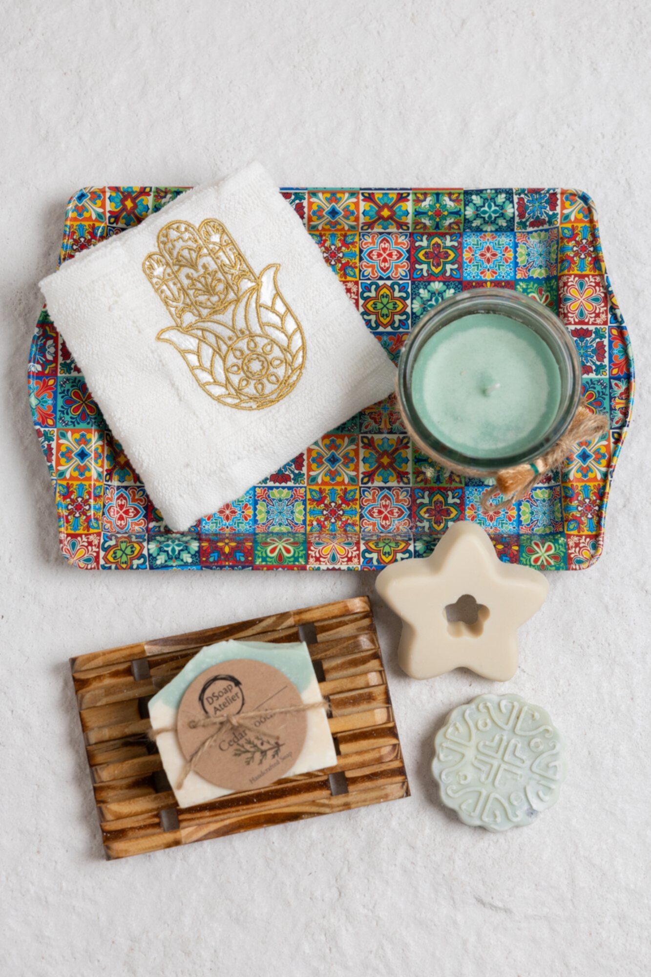 The Patterned Tray with Handmade Candle and Soaps