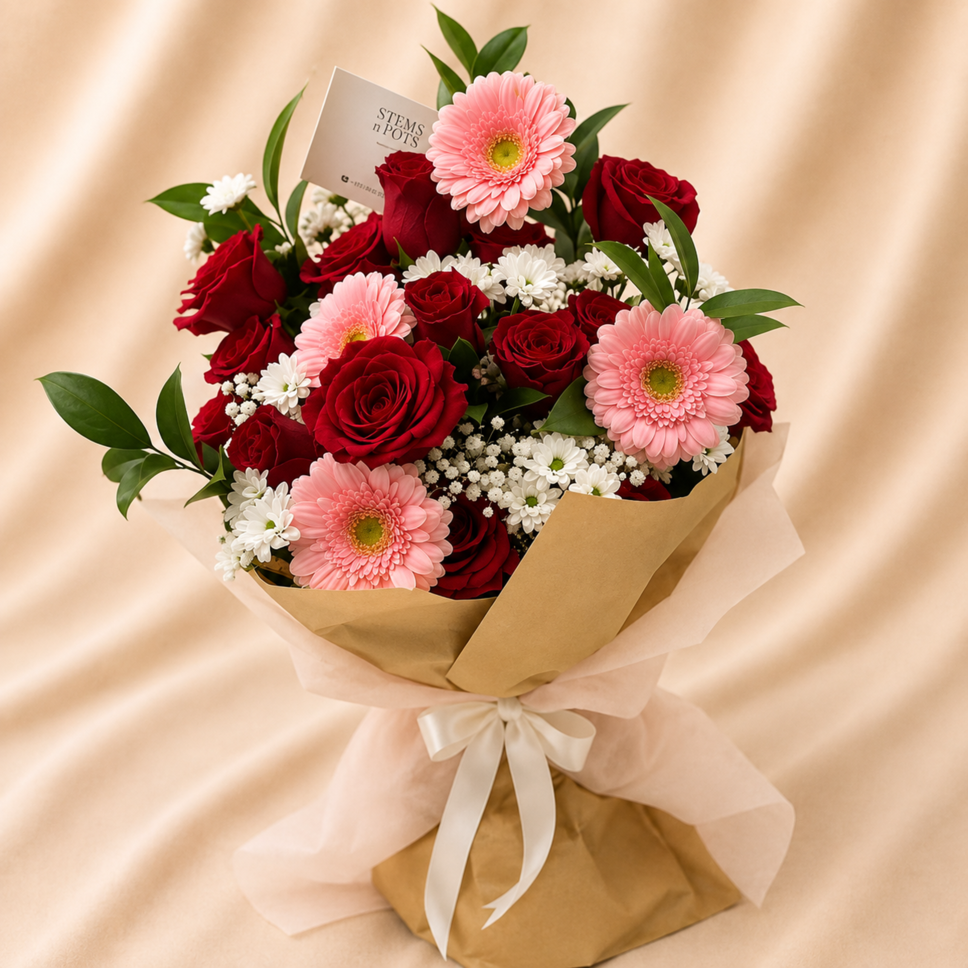 Pink Gerberas & Red Roses – Beautiful Love Bouquet