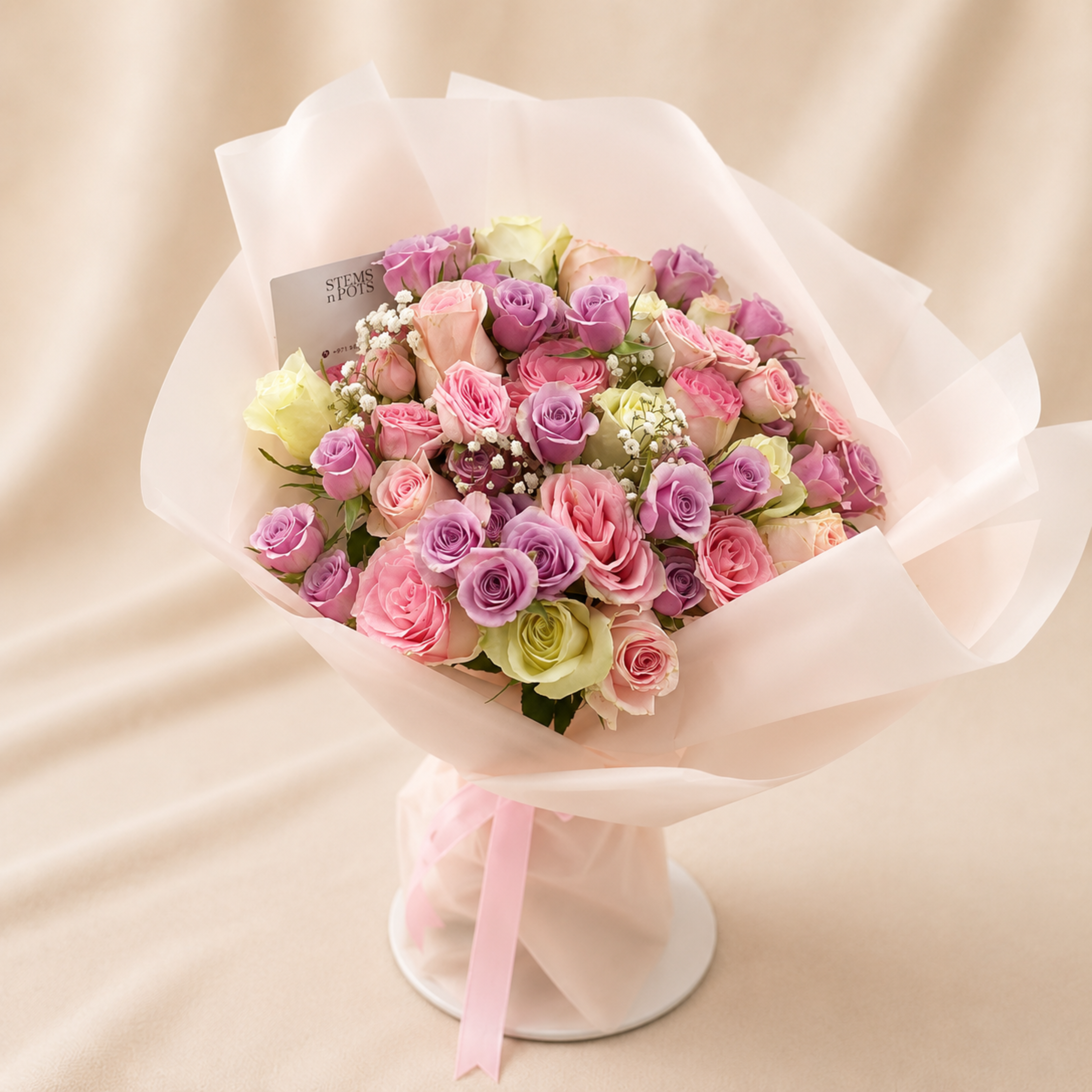 Shades of Pink & White Roses Bouquet – Elegant Thank You Gift