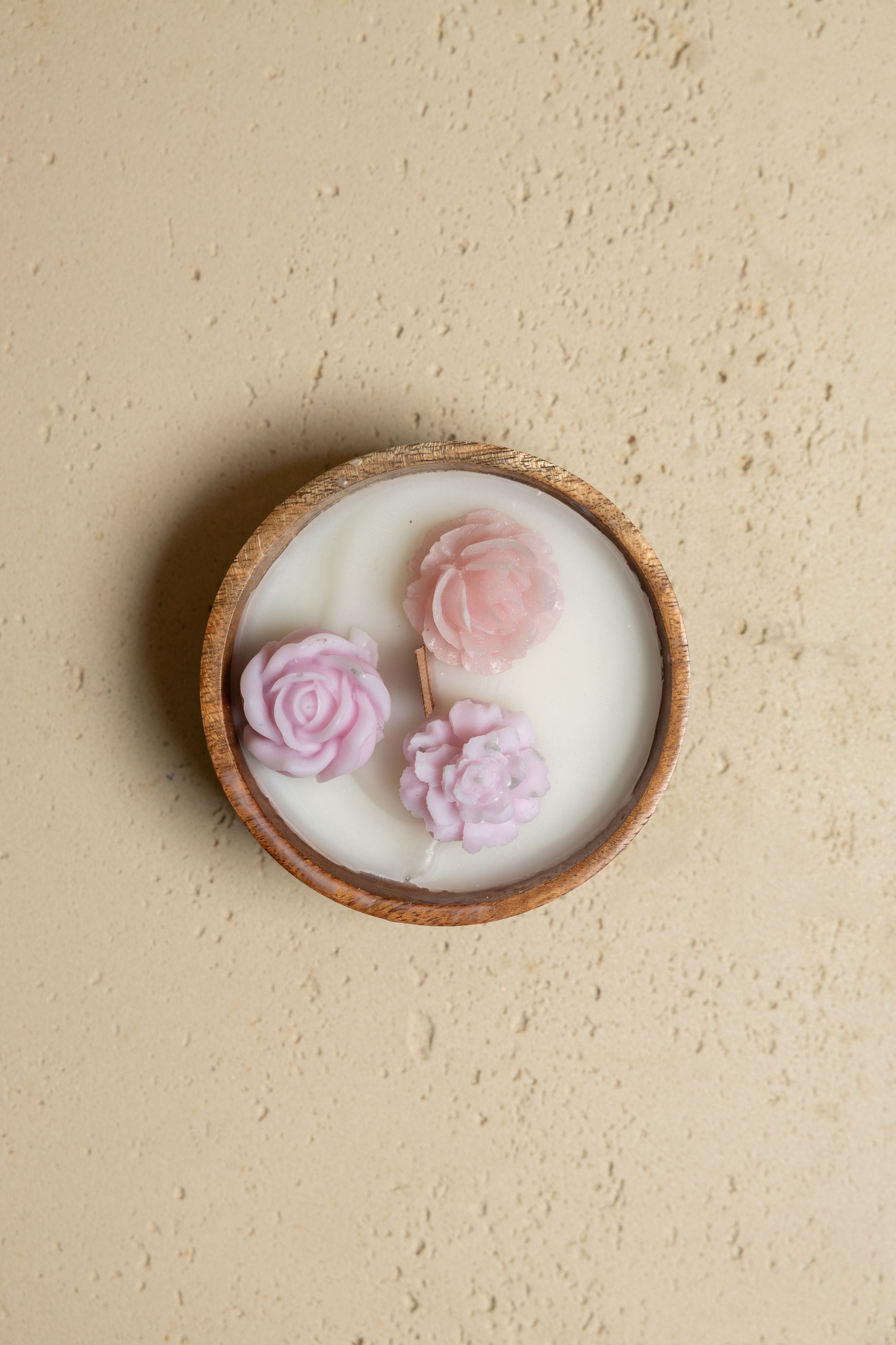 Wooden Candle Flower Pot - Pink & White
