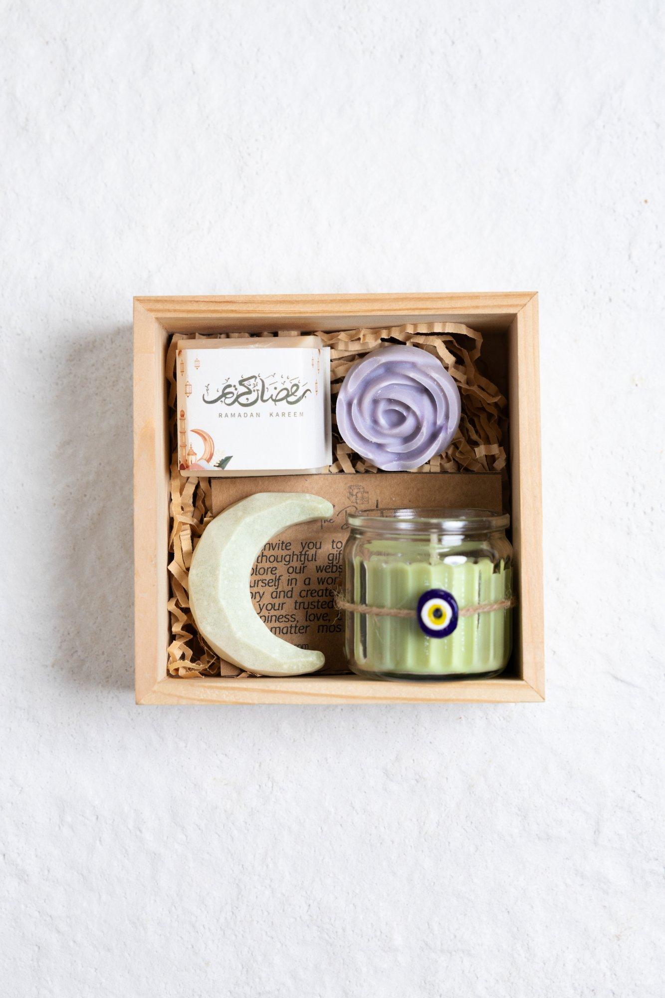 Elegant Wooden Ramadan Gift Box – Natural Soaps &amp; Scented Candle