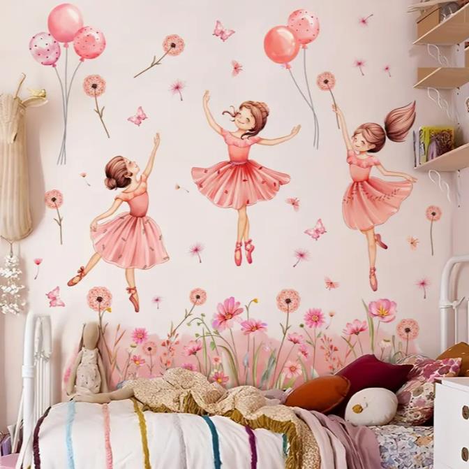 Ballet Girls and Floral Butterfly Wall Stickers