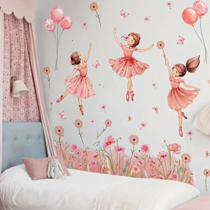 Ballet Girls and Floral Butterfly Wall Stickers