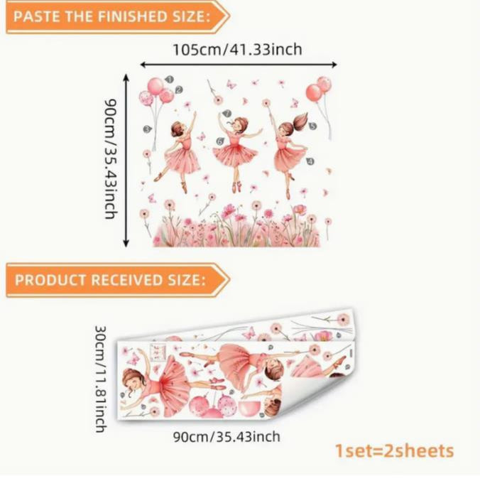 Ballet Girls and Floral Butterfly Wall Stickers