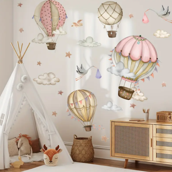 Hot Air Balloon Clouds Wall Stickers - 1 set of 2 Hot Air Balloons