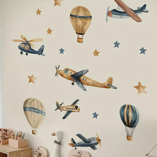 Airplane & Hot Air Balloon Wall Stickers - Removable