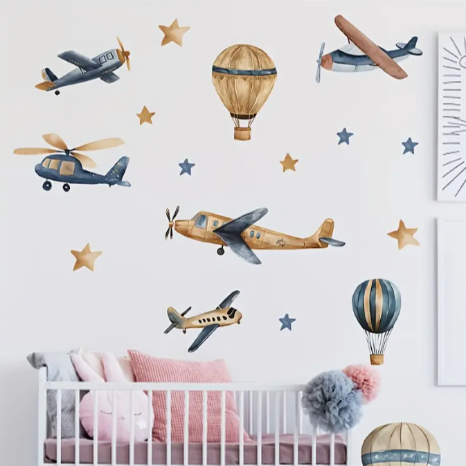 Airplane & Hot Air Balloon Wall Stickers - Removable