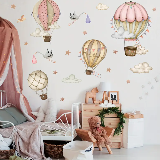 Hot Air Balloon Clouds Wall Stickers - 1 set of 2 Hot Air Balloons