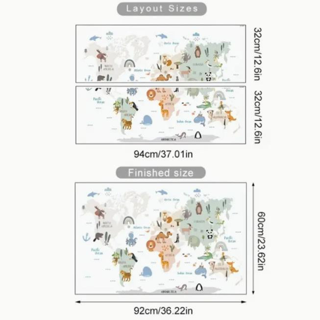 World Map Animals Wall Stickers