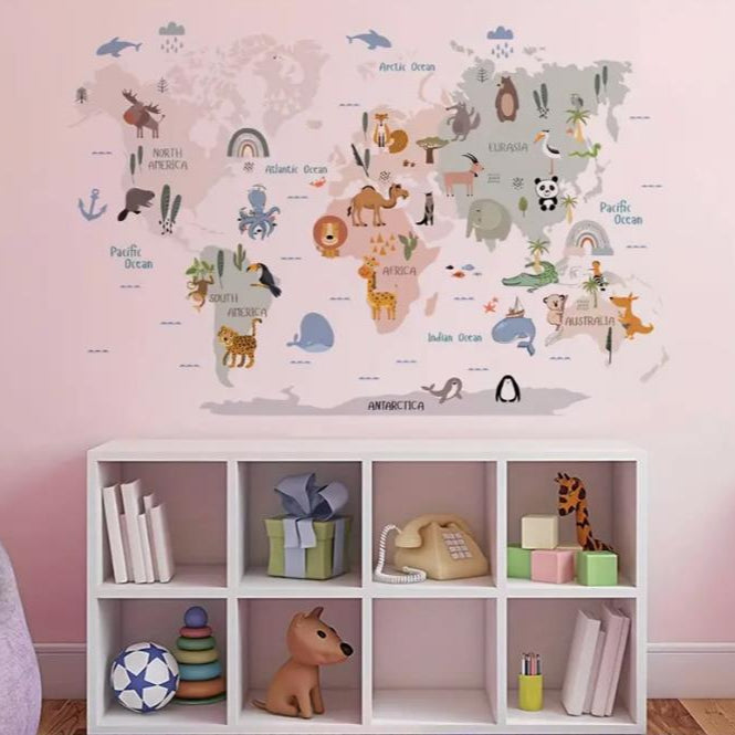 World Map Animals Wall Stickers