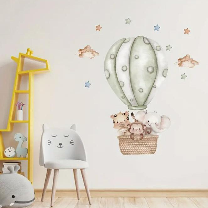 Tiger Elephant Monkey Hot Air Balloon Wall Sticker