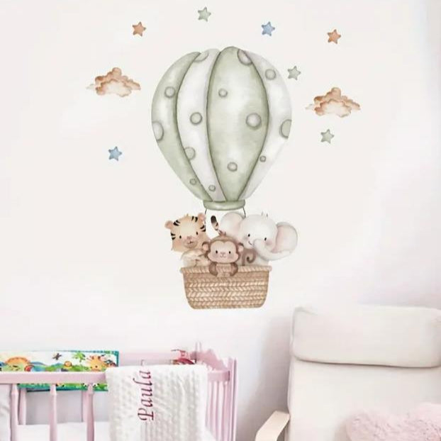 Tiger Elephant Monkey Hot Air Balloon Wall Sticker